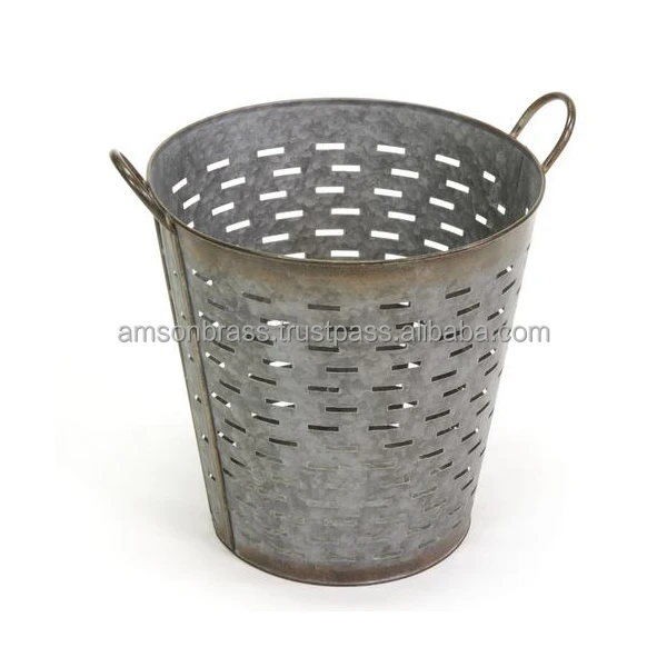 American Style Galvanized Metal Planter Olive Bucket With Rope Side Handles for home decor & garden Customizable