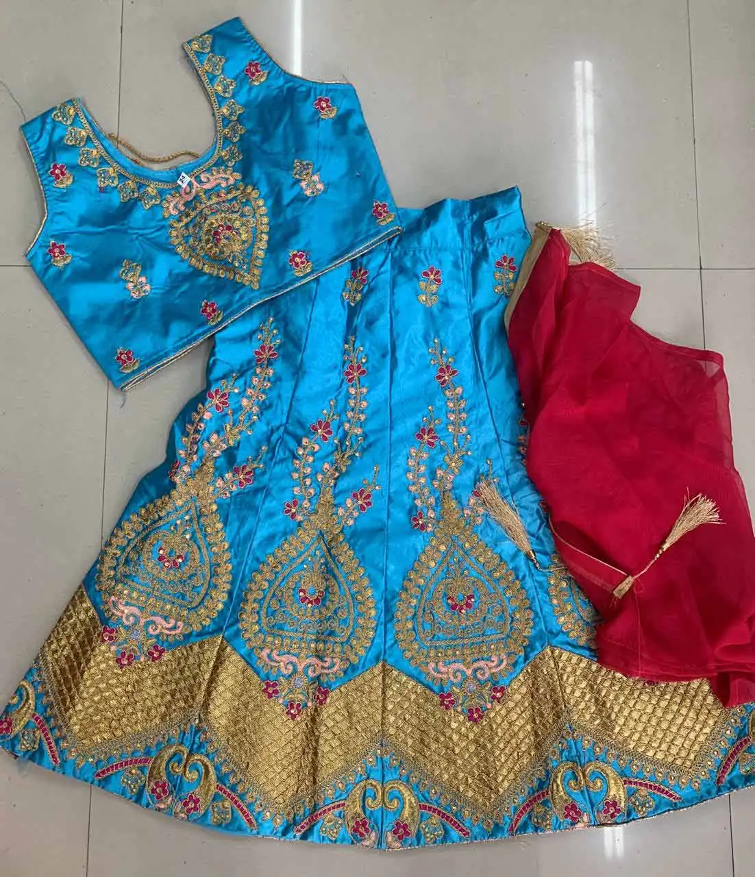 Most picked wedding wear heavy embroidery work kids wear lehenga choli with dupatta ready to wear low price