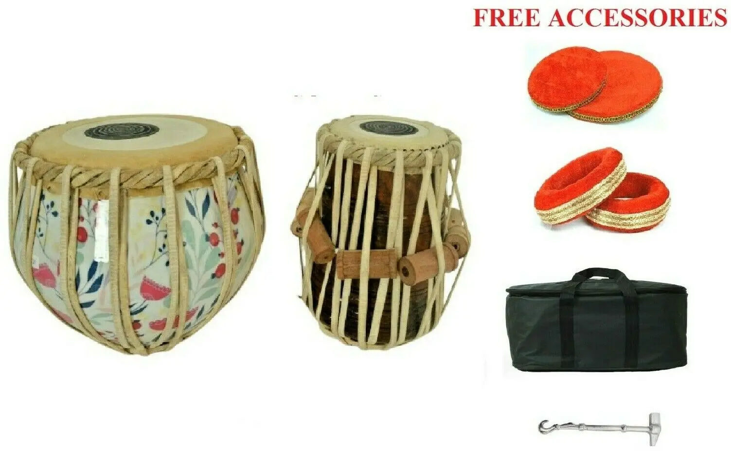 Professional High Quality Sound Musical Instrument Brass 3D Print Classical Tabla Set With Bag
