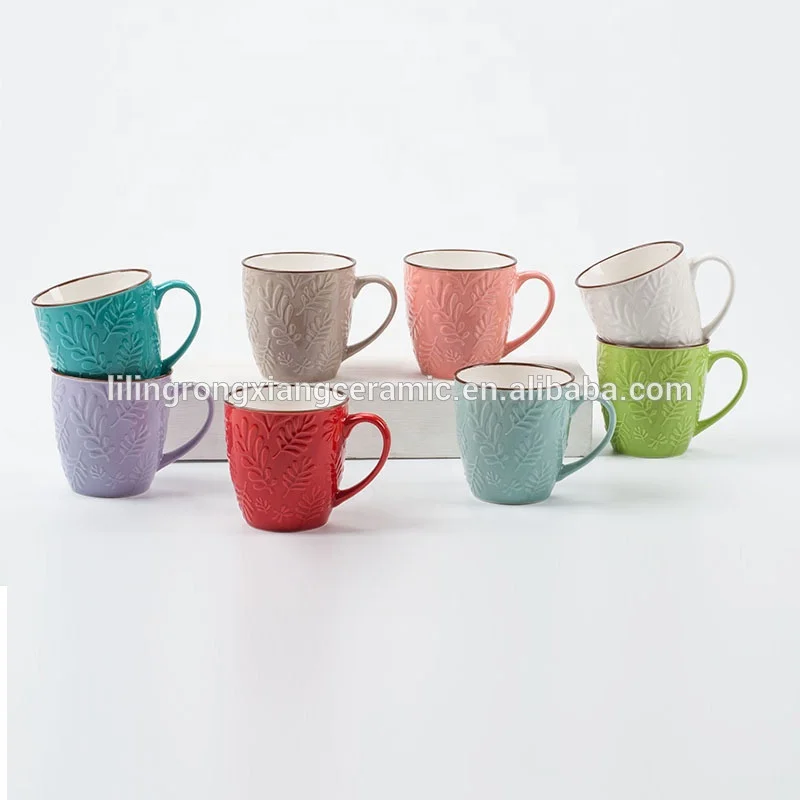 Tea Mug Hot Sale ceramic coffee milk mug Creative embossed leaf design coffee cup