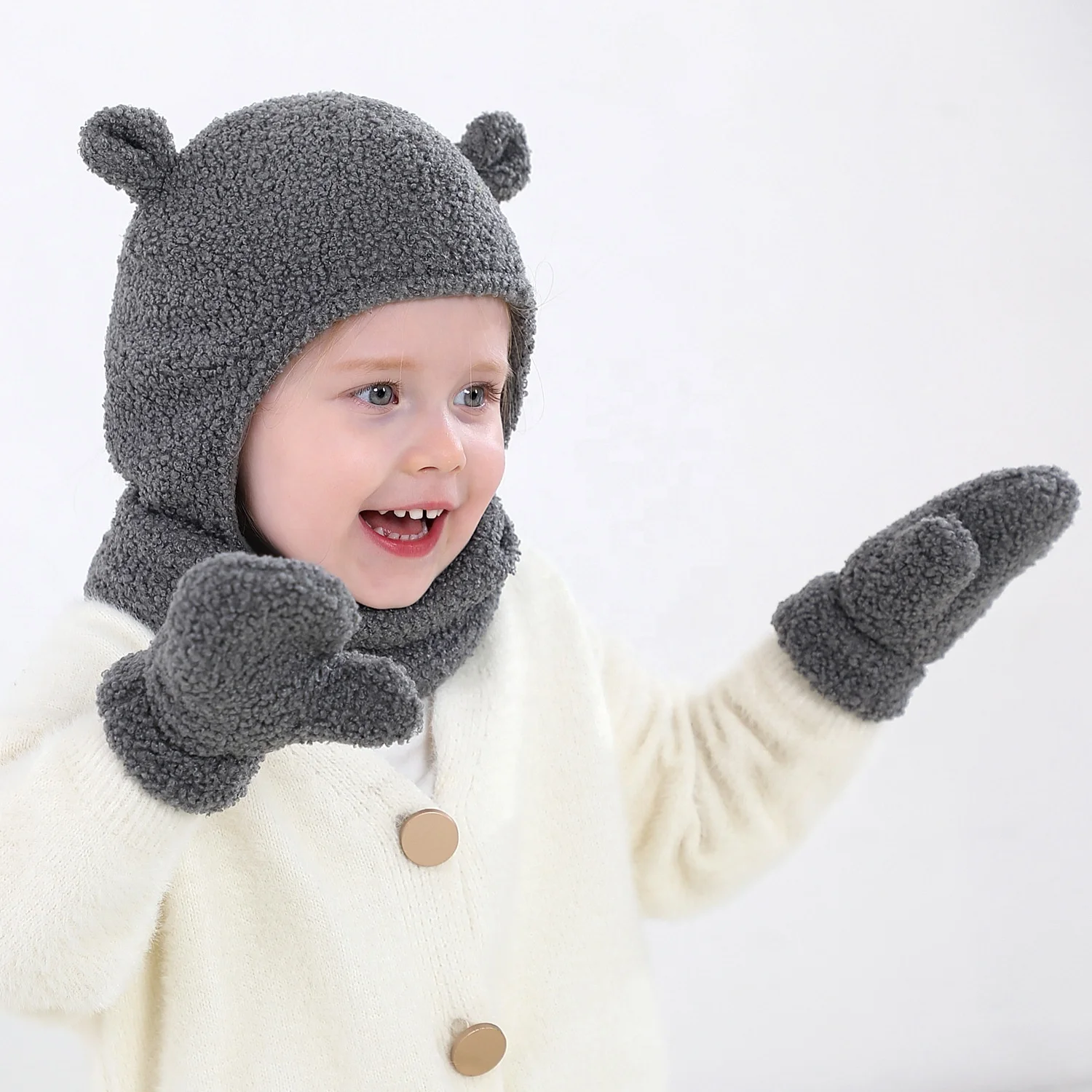 2022 НОВЫЕ ПОСТУПЛЕНИЯ Милые Детские Зимние вельветовые мягкие бомбер шляпа шарф перчатки из 3 предметов для маленьких мальчиков и девочек, зимняя шапка и шарф, комплекты