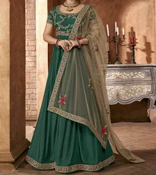 Embellished Bottle Green Georgette Semi Stitched Anarkali Suit Set Rich Material High-Quality Fabric Parties Festivals Functions