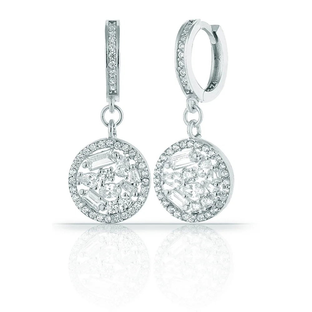 Wholesale Earrings Jewelry Circle 925 Sterling Silver For Women Rhodium Plating With Zircon Drop Earrings