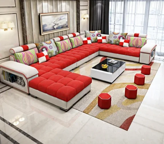 TRIHO S81057 Modern Design Fabric Linen Wood Beige Grey Modular Recliner Corner 7 Seater Sectional Sofa Set Furniture Couch Livi