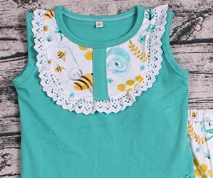 Little Girls Summer Animal Bee Beehive green cotton Kids Clothing Set Girl Outfits Sleeveless Tops Shorts 2PcsChildrens Clothes