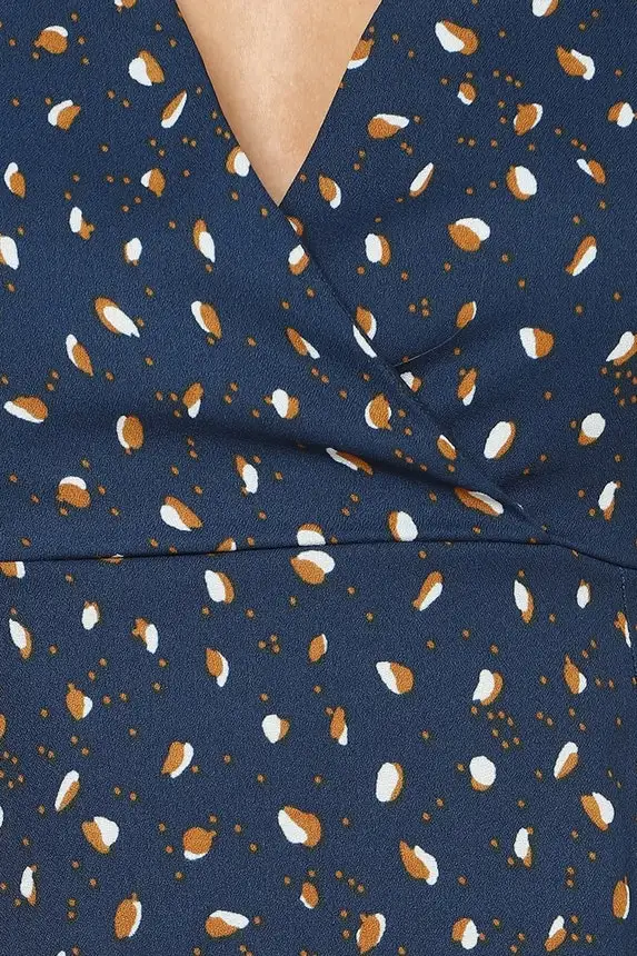 
Wholesale Women Lady Fashion Western Style blue Print polka dress with ruffles Dress 