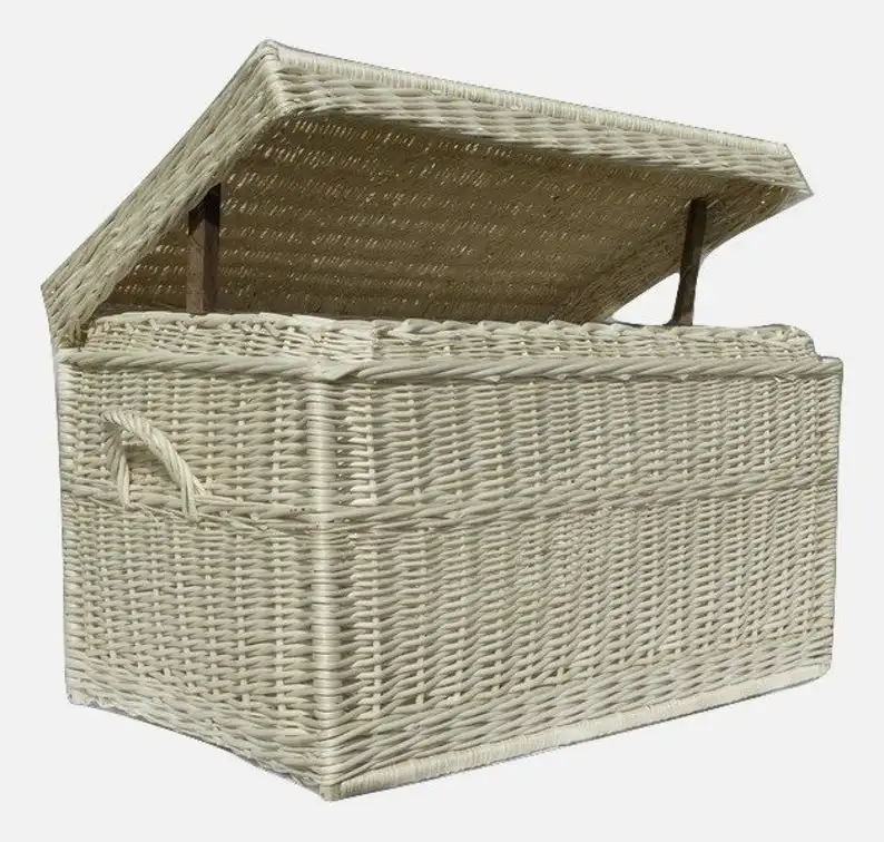 Antique Classic Hand Woven Rattan Storage Chest Wicker Trunk