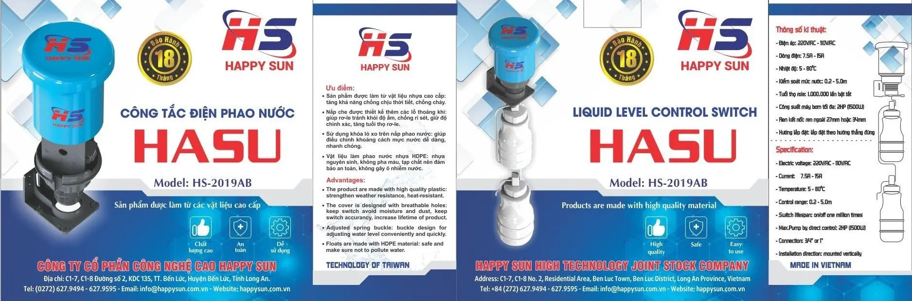 Пластиковый материал, 18 месяцев гарантии, переключатель контроля уровня жидкости, экспорт из Вьетнама