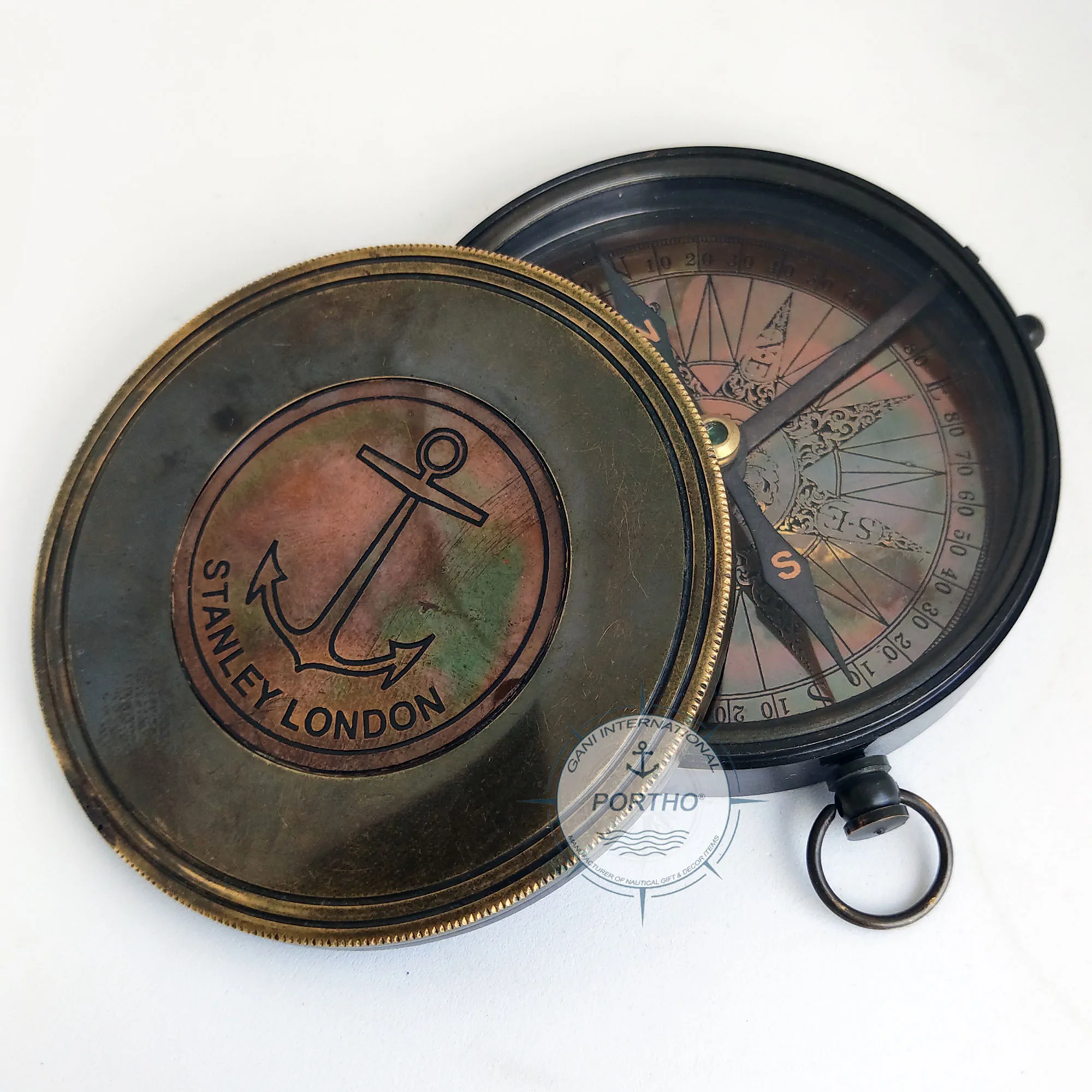 Nautical Antique Brass Anchor Flat Pocket Compass Marine Camping Hiking