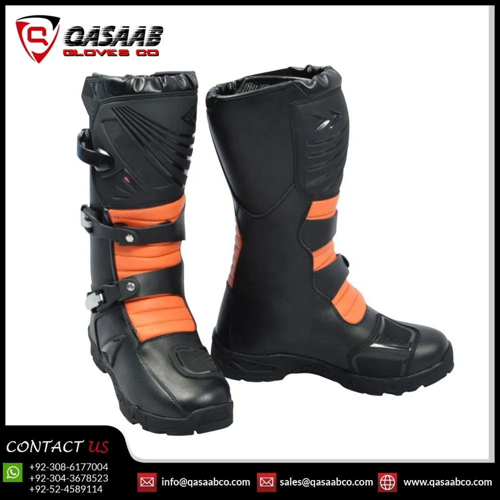 Black-Orange Color Wholesale Motorbike Biker Waterproof Riding  New Design Racing Shoes Available-with Cheap-Priced