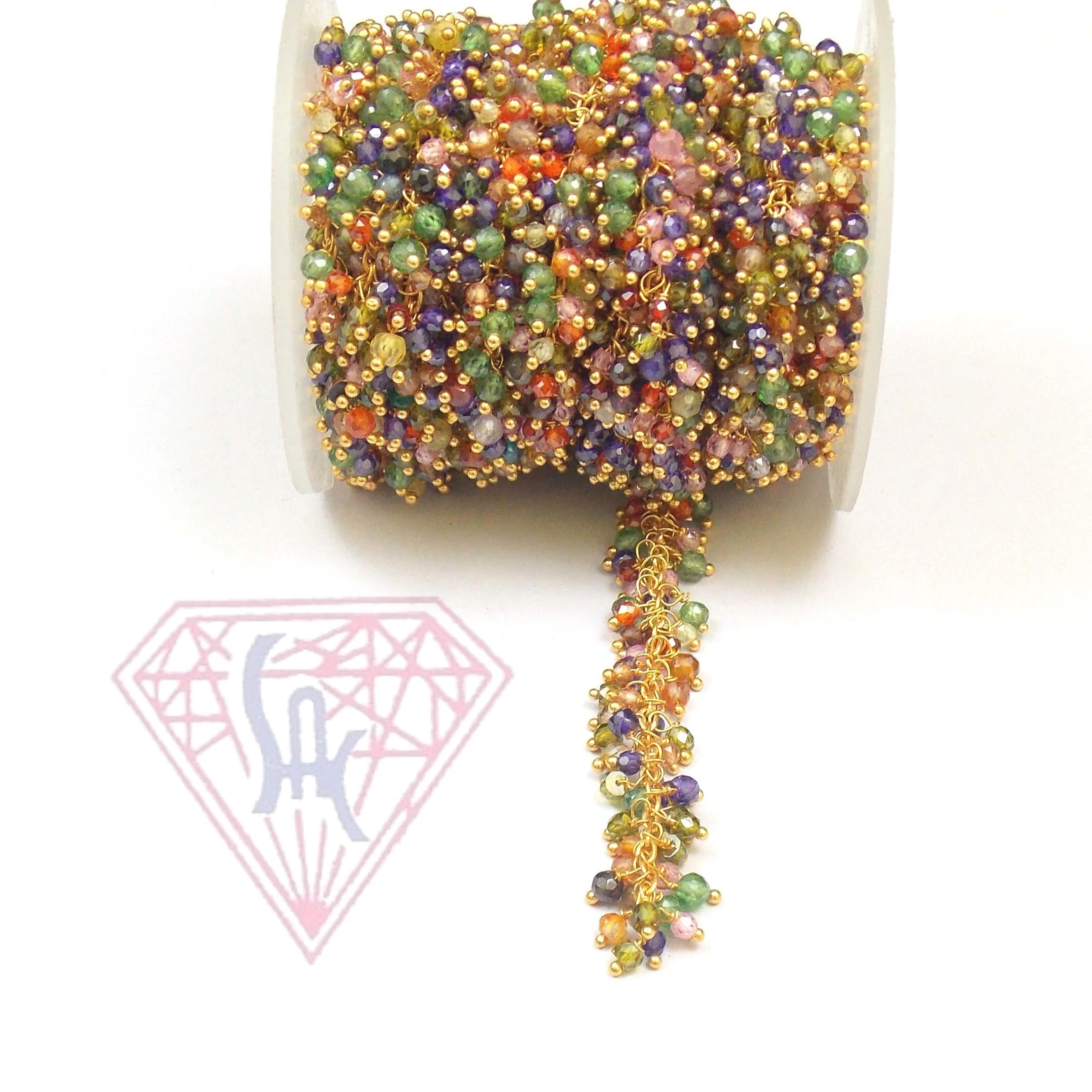 Multi Quartz Wire Wrapped Layered Waist Natural Multi Gemstone  Beaded Cluster Rosary Coin Charm Chain