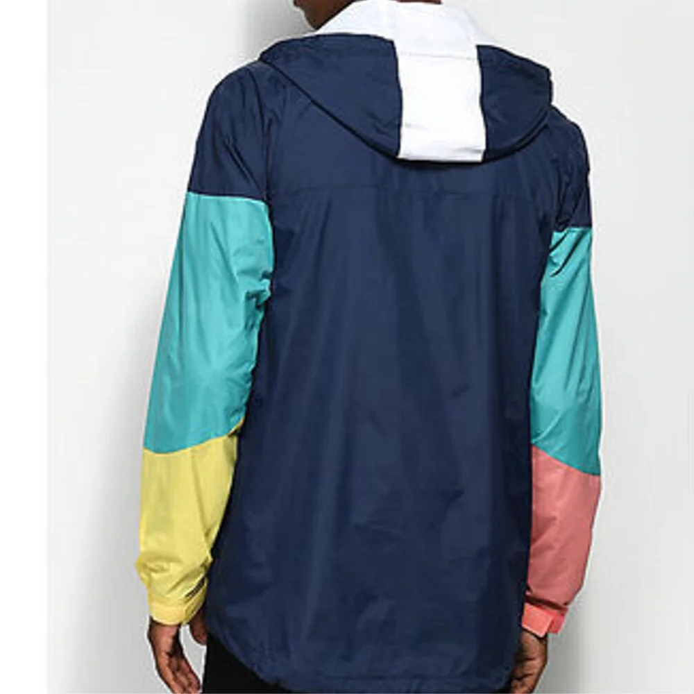 Oem Full Zipper Color Block 100% polyester Waterproof Jacket  Custom Windbreaker Jacket Men