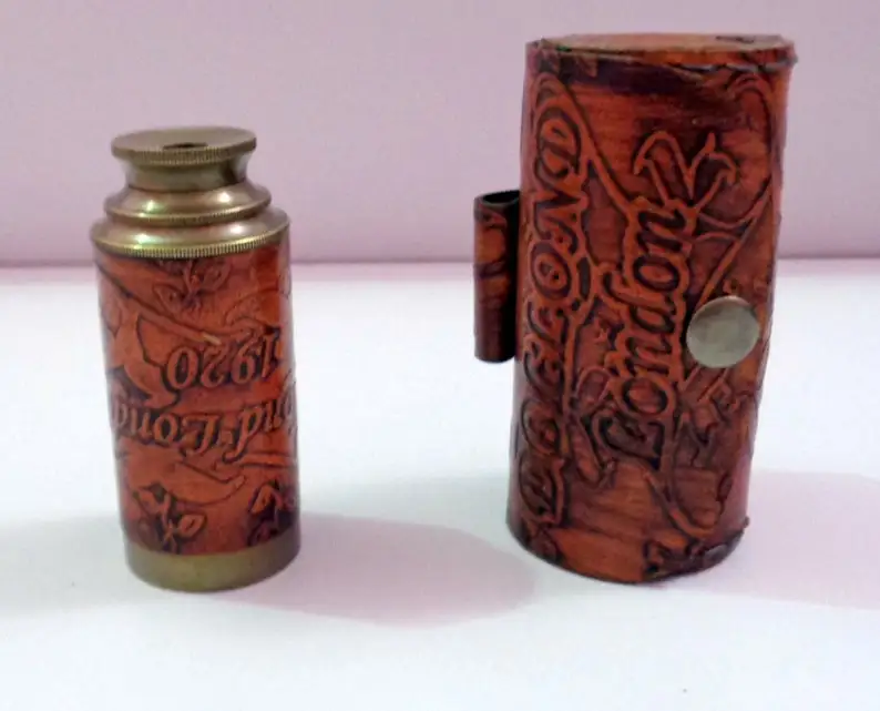 Vintage Antique Leather Case Brass Telescope Nautical Pirate Spyglass Beautiful Hiking Nautical Brass Telescope With Wooden Box