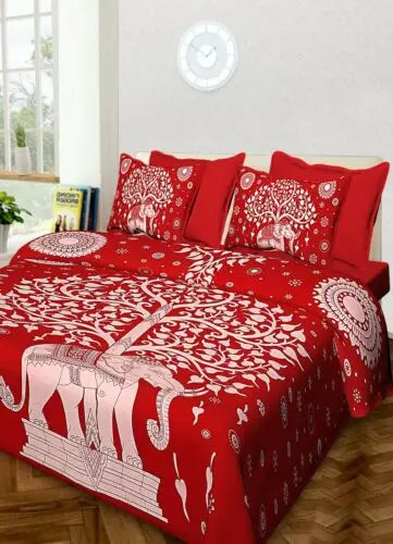 Trending Floral Printed Home Decor Cotton Double Bed Sheet with 2 Pillow Covers Finishing Handmade Bed Sheet
