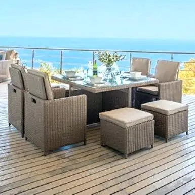 Light grey poly rattan furniture garden dining set for happy family