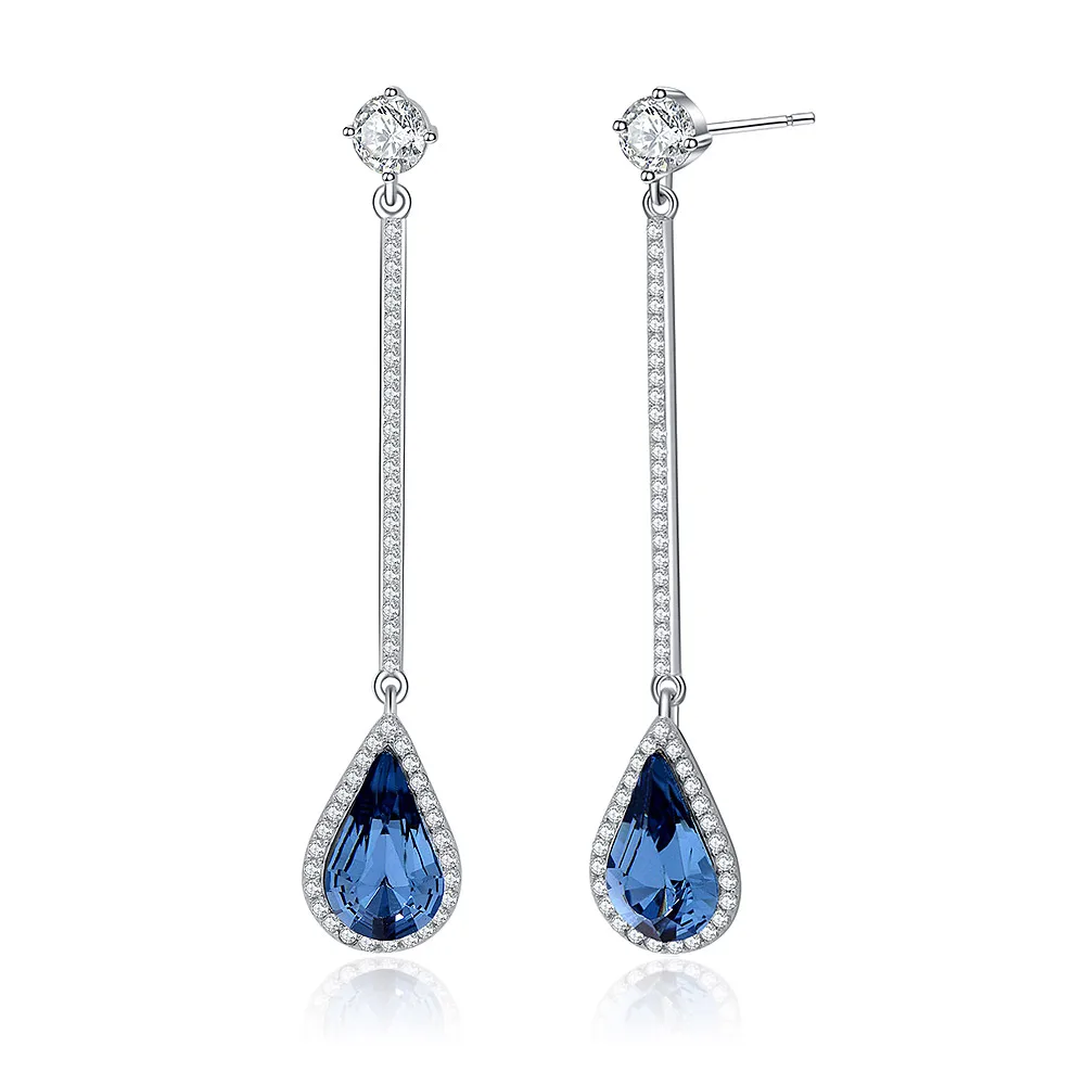 Wholesale women teardrop cubic zirconia silver crystal long dangle fancy fashion drop earring
