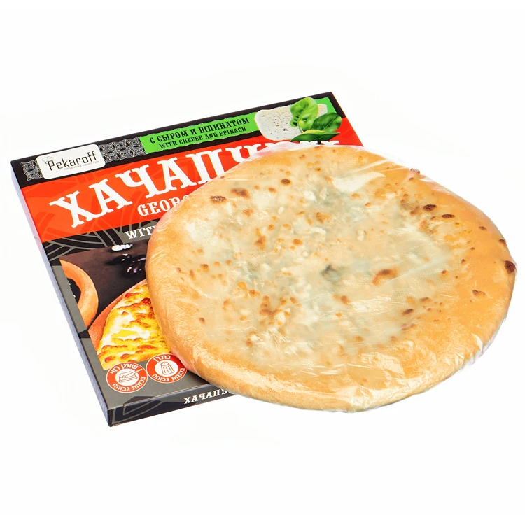 Вкусная замороженная черетилла khachapuri с сыром и шпинатом, готов к использованию в разогретой форме, замороженные продукты