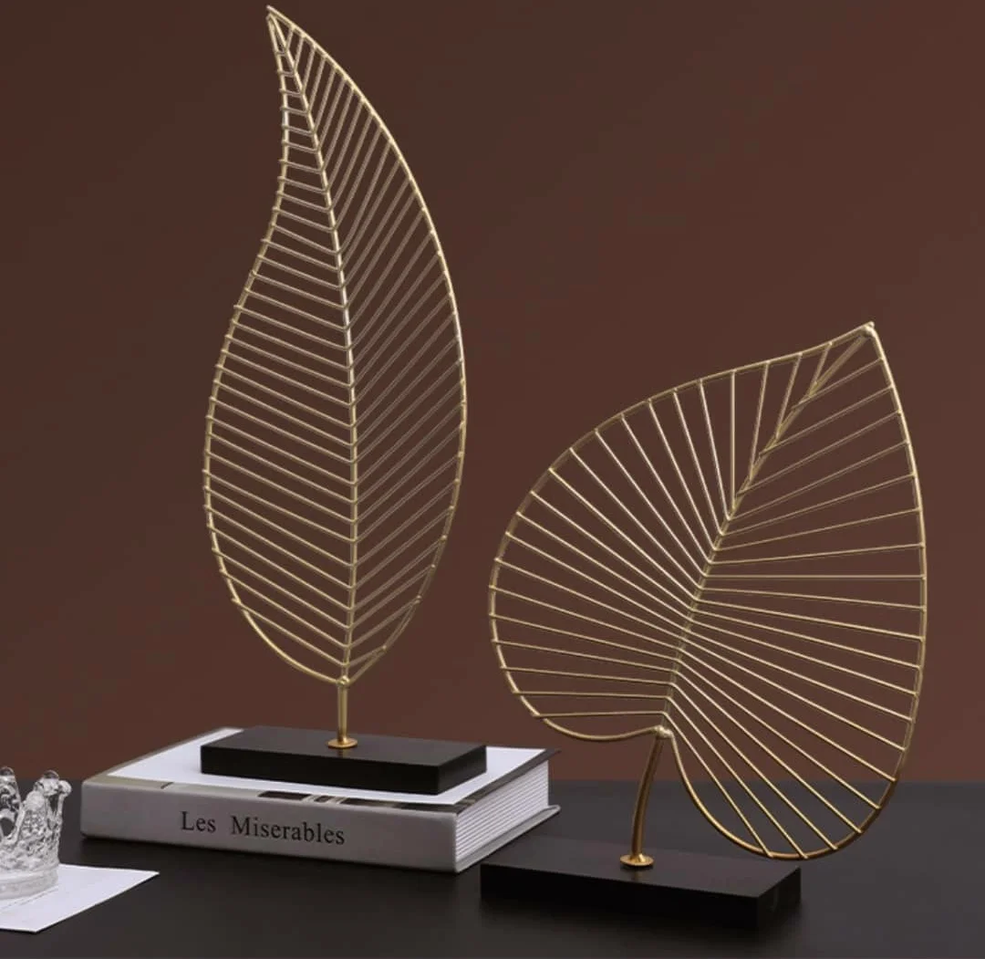 MODERN TABLE OBJECTS WIRE LEAF GOLD FINISHING INTERIOR HOME DECOR HOME ACCENTS SET OF 2 HANDICRAFT AT WHOLESALE PRICE INDIA