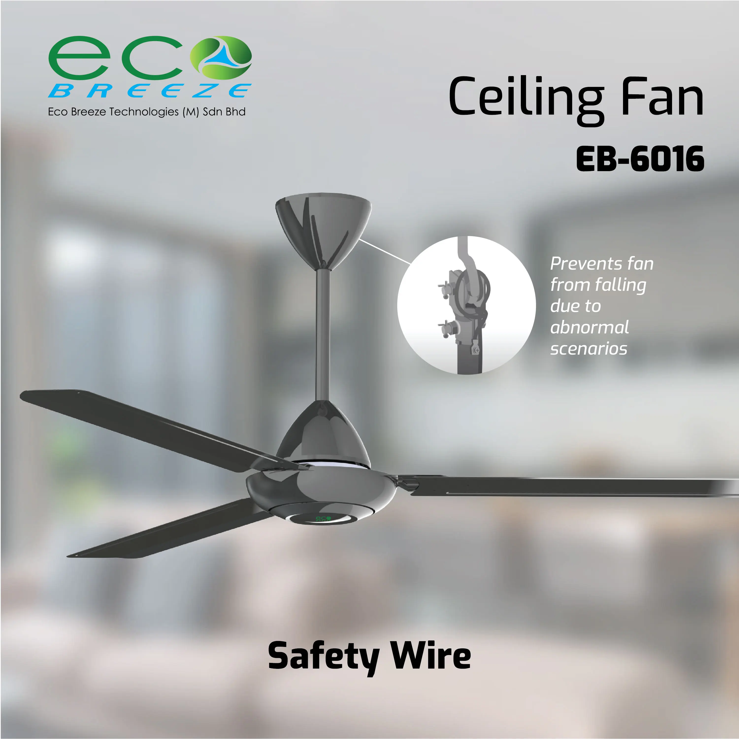 Free spare parts 56 inch Ceiling Fan Malaysia 3 Blades Black AC Regulator Copper (EB-6016)