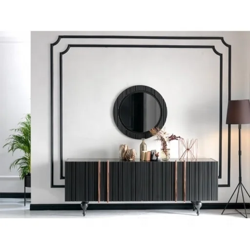 
IDER MILET DINING ROOM SET (Rich, Bold, Dark Colors, Classic, Luxurious Style, Marble Effect on Table & Console Top) 