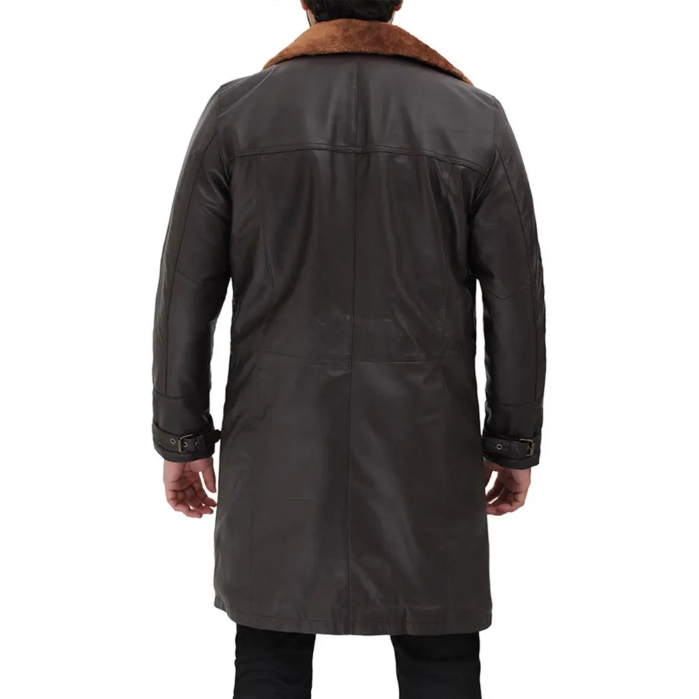 OEM Sheepskin Leather Bomber Jacket with Detachable Hood pure leather long coat for men