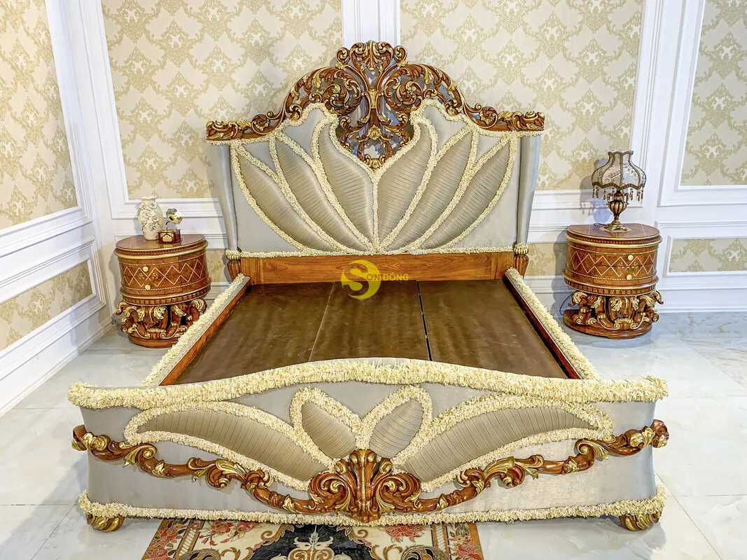 Классическая европейская королевская кровать из ткани