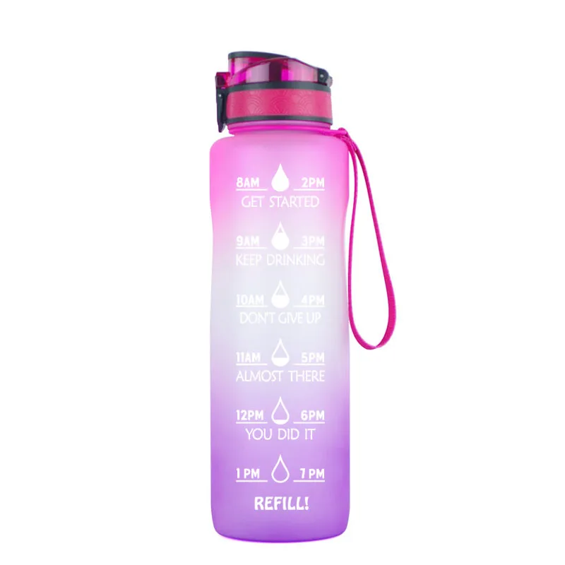 BPA free Wholesale Sports Gradually Changing Color Big Capacity Drinking Large Plastic motivation frosted water bottles