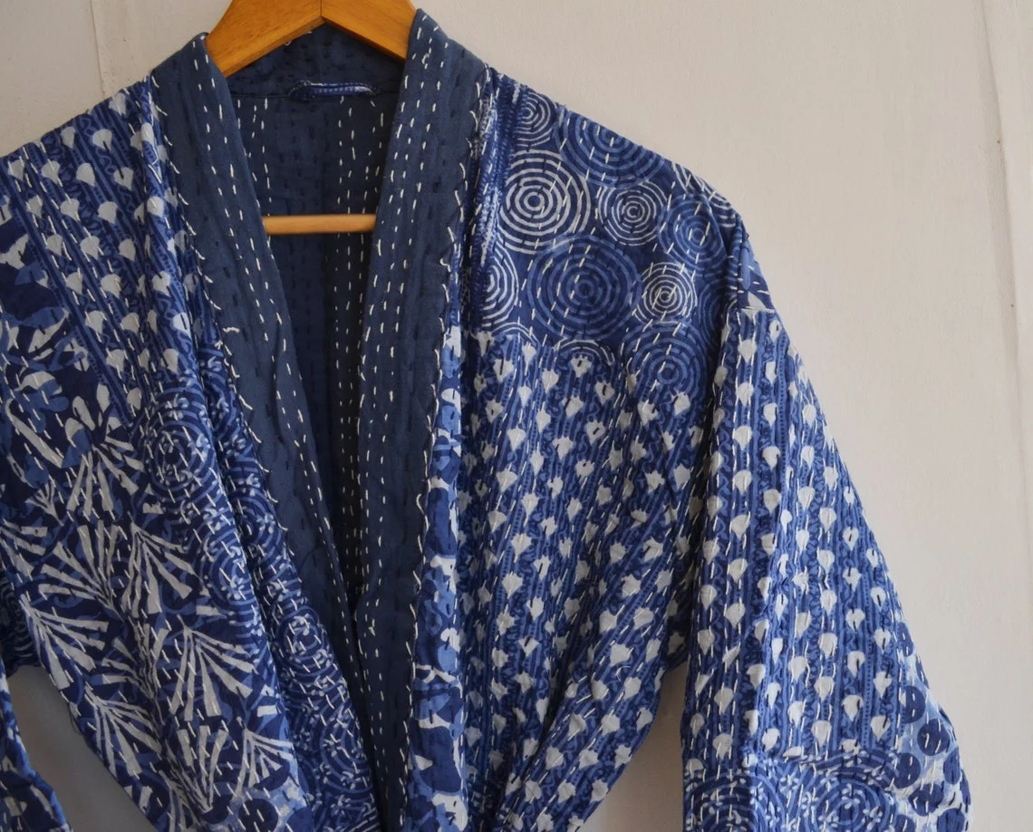 Manufacturer And Wholesale Indian Handmade Kantha Quilted Kimono robe Cardigan Long Kimono And Bathrobe Beach Robe