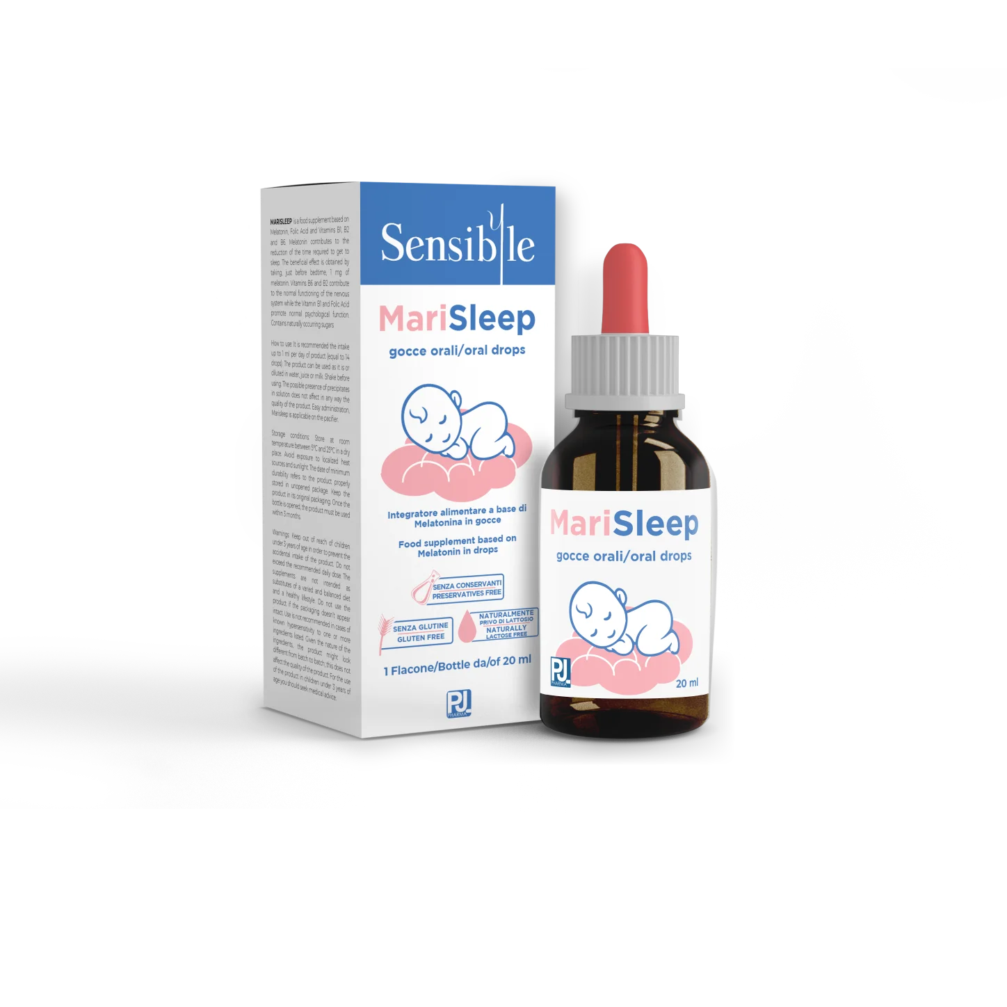 Gruppo Farmaimpresa high quality italian products Melatonin and Vitamin B insomnia in children 20 ml drops in bottle MARISLEEP