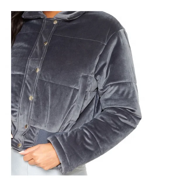 High Quality New Design Custom Windproof stylish cropped women velvet puffer jacket