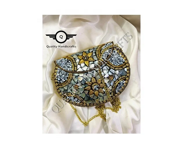2021 Hot Selling Women Summer Beach Mosaic Metal Round Hand Handbag / Clutch Bag /ladies purse