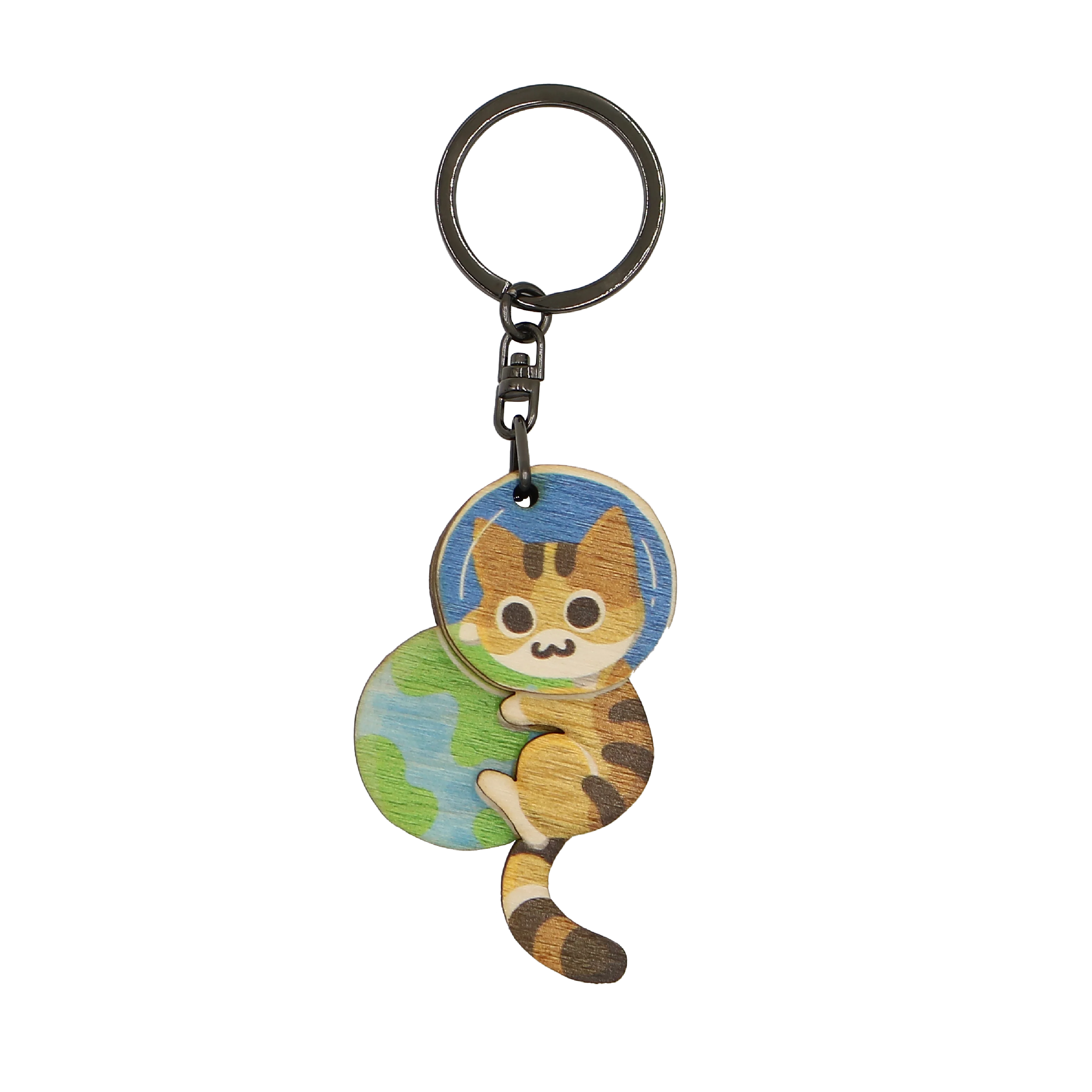 Kitten Cat Astronaut Space Wood Keychain Wooden Souvenir