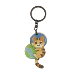 Kitten Cat Astronaut Space Wood Keychain Wooden Souvenir
