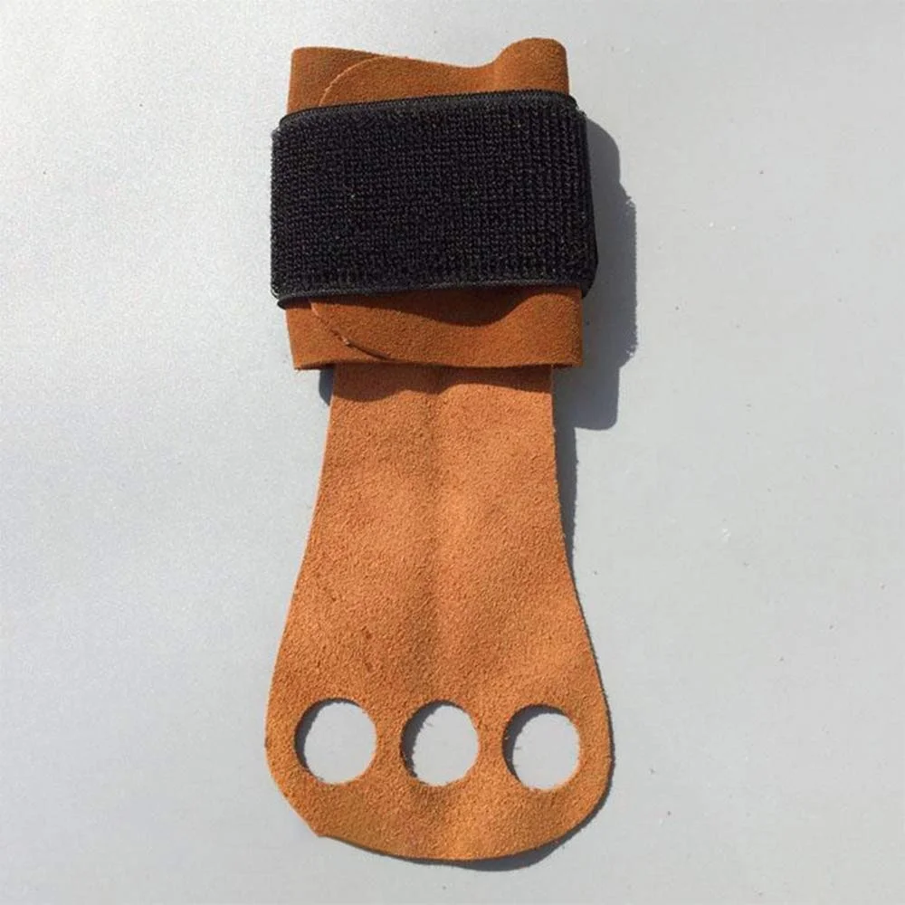 Brown Leather High Quality Gymnastic 3 Hole Weightlifting Leather Hand Grips, Anti-Slip Workout Gloves with Wrist Support