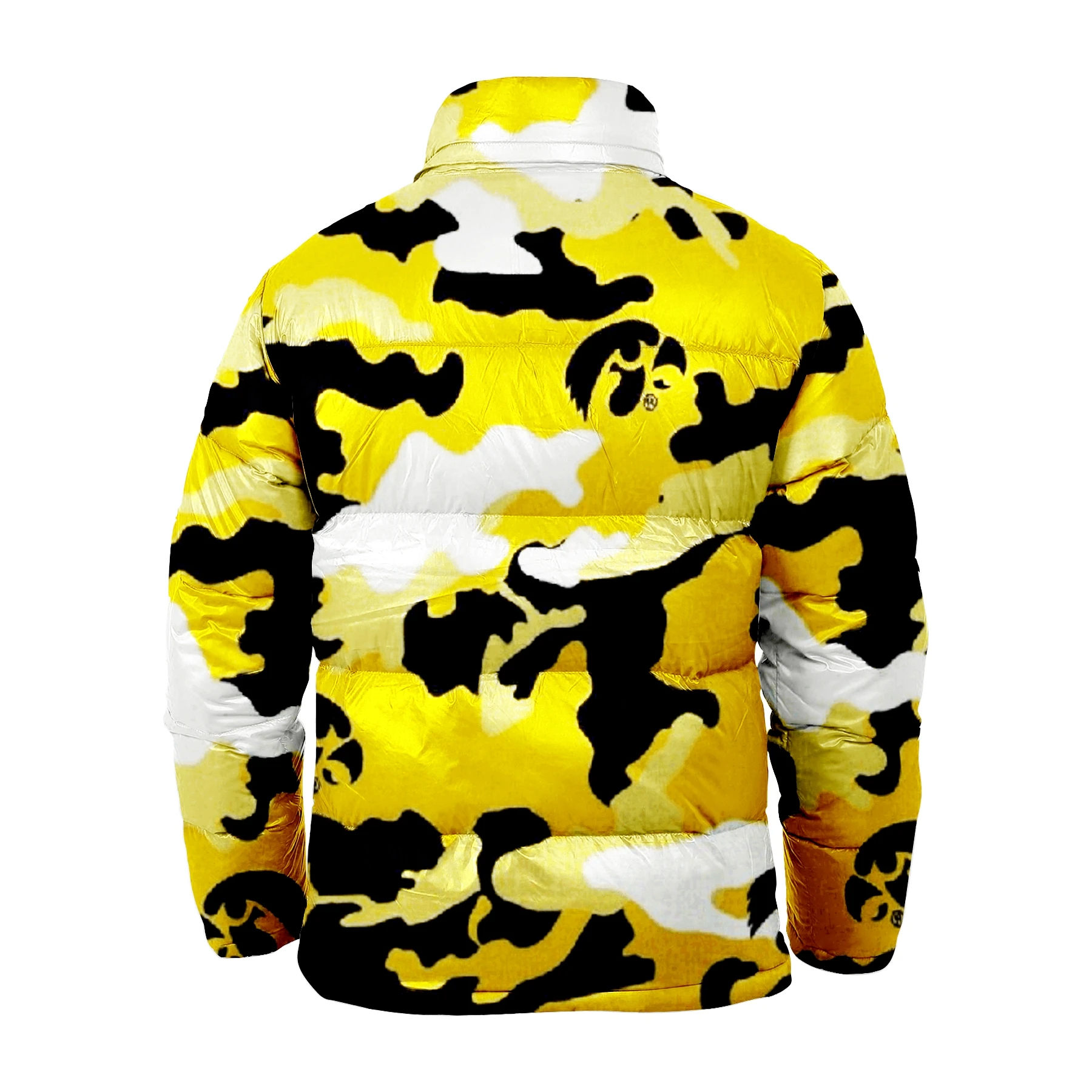 New Sublimated Yellow Camouflage Pattern Printed Puffer Jacket For Men & Women