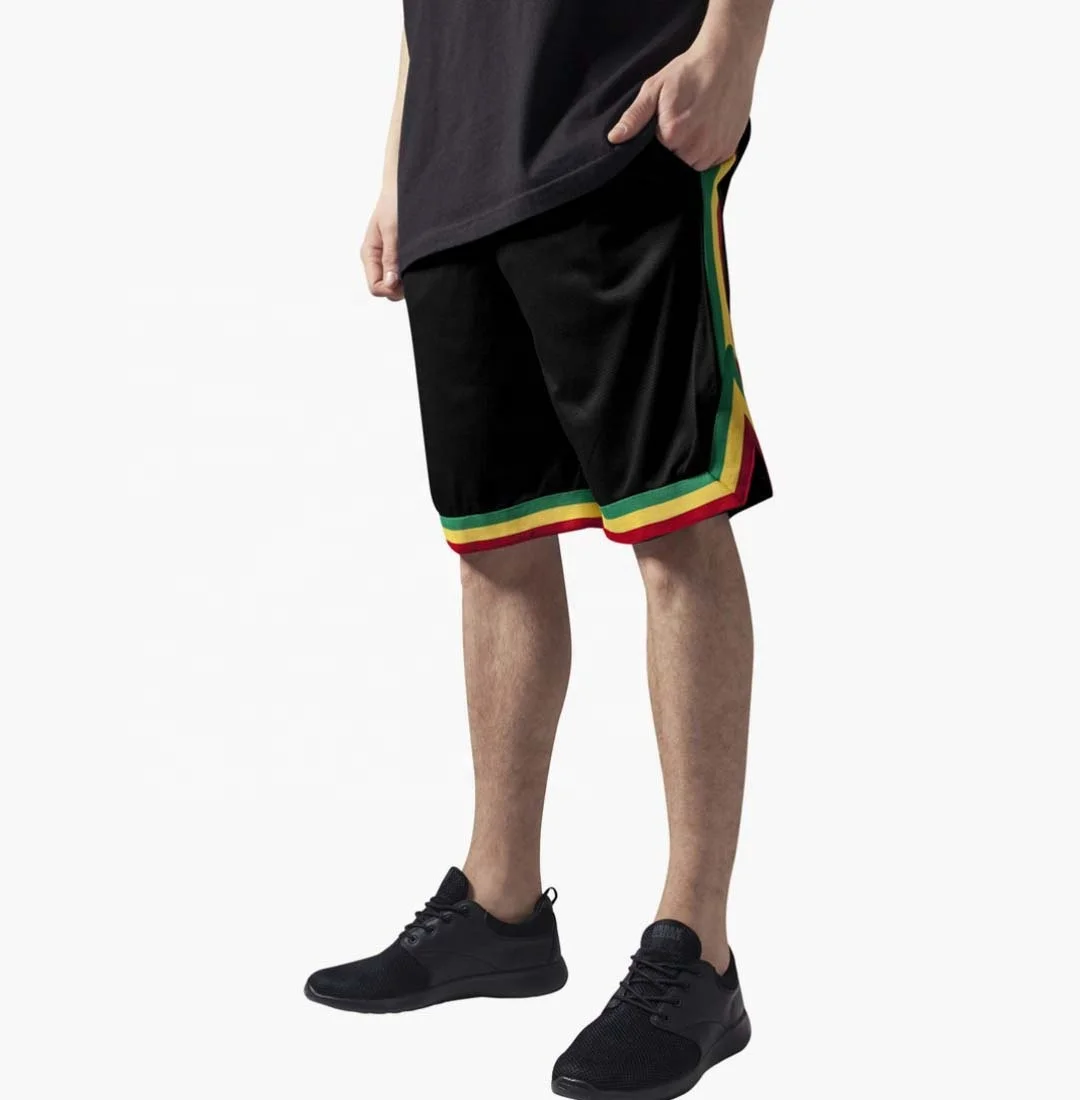 Custom embroidery basketball shorts with pockets multi color side trim Gym Mesh Sweat Running Shorts Elastic Waist for Men