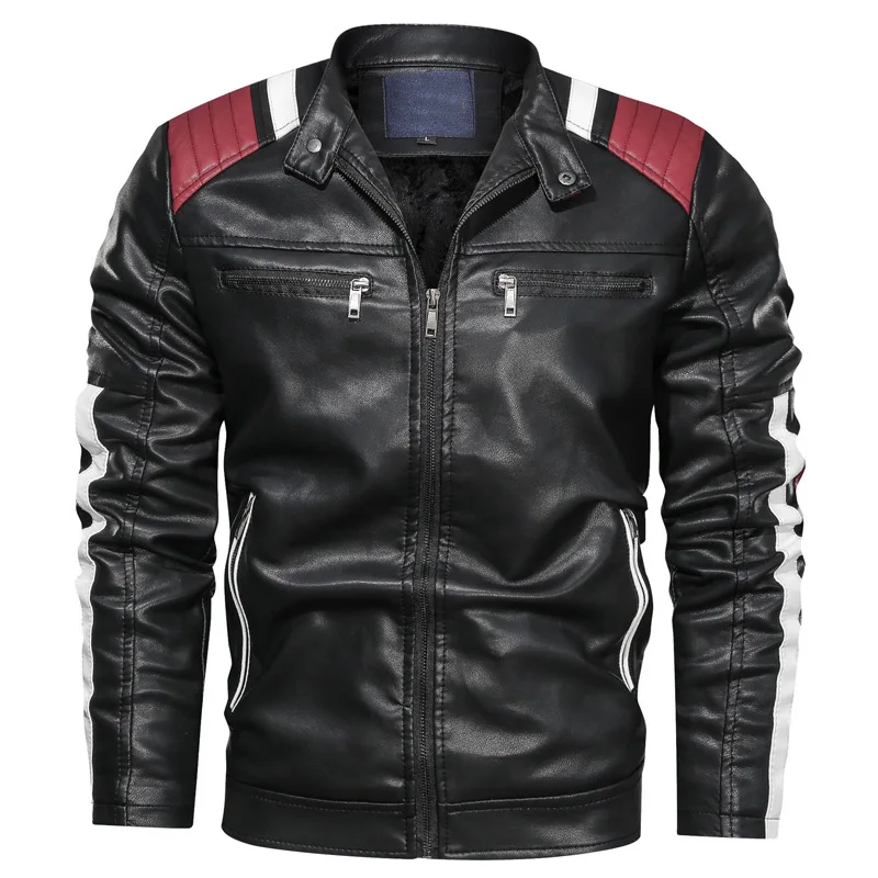 Mens Casual Stand Collar Zip UP Long Sleeve Mixed Color jaqueta couro moto Stylish PU Faux Leather Motorcycle Jackets