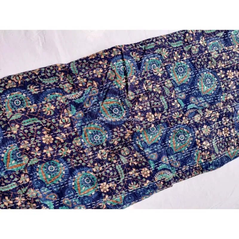 Хлопковое одеяло Kantha ручной работы индийский дизайн зеленый цвет нашивка принт Gudari красивый домашний декор покрывало оптом