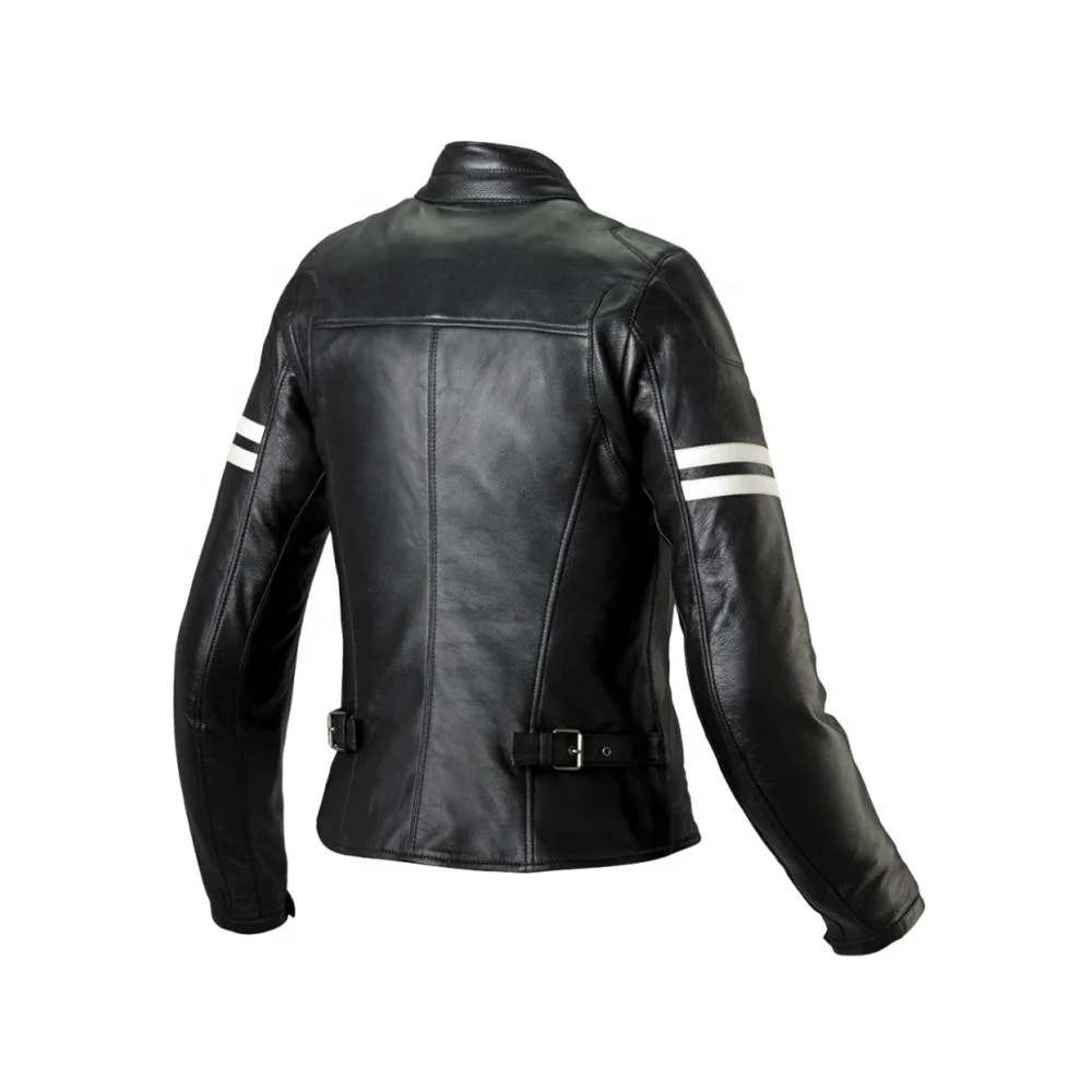 White-Striped New-Arrival Winter Breathable Genuine Leather Coat Motorbike Woman Leather Plus-Size Blacked Denim Jackets