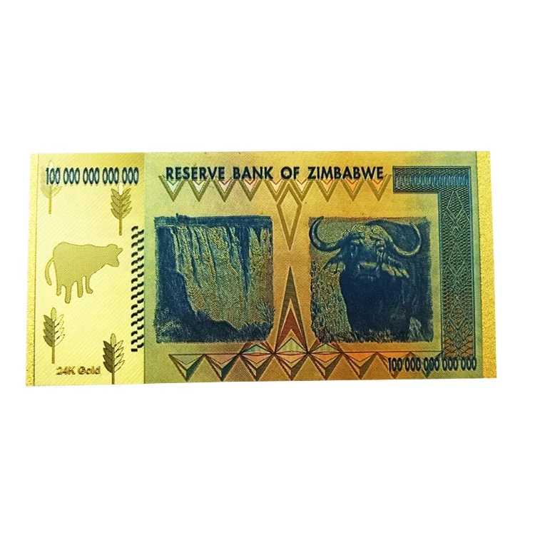 FS-Craft 24k Gold Foil Colored 100 Trillion Dollar Zimbabwe Money Collection Banknote