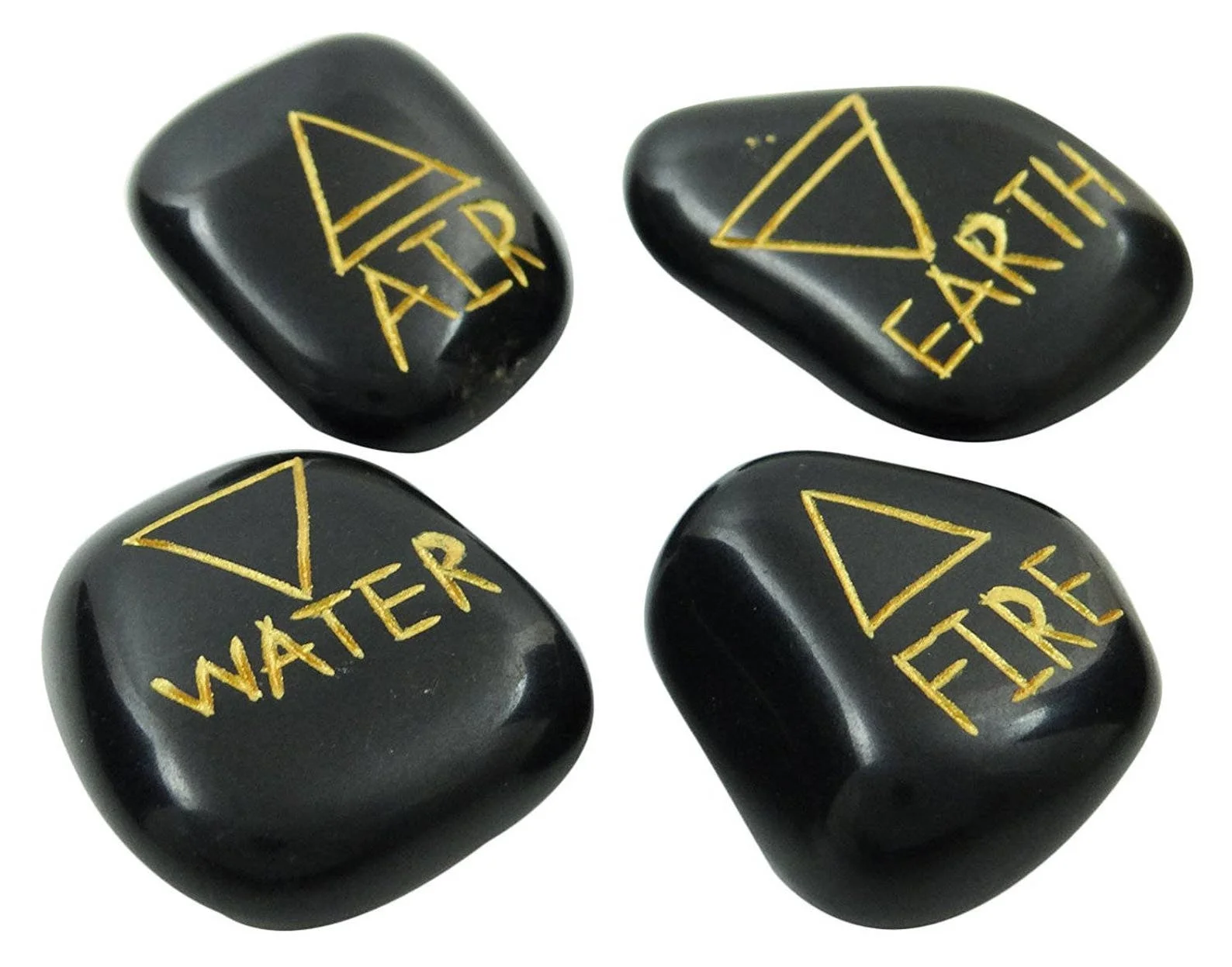 Wholesale Natural Chakra Set Of 4 Tumbled Black Obsidian Stones Wiccan Elemental Symbol Pagan Spiritual Reiki Healing Stones