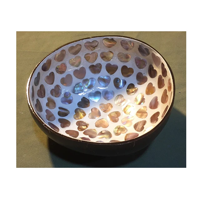 Set coconut shell lacquer bowl with seashell for family with spoon - Coco wooden bowl spoon WS +84817092069