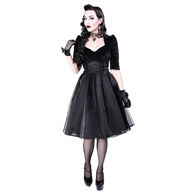 
whole sale rate customized Dark Side Sweet heart Black Velvet Organza Retro Goth Prom Dress in high quality 