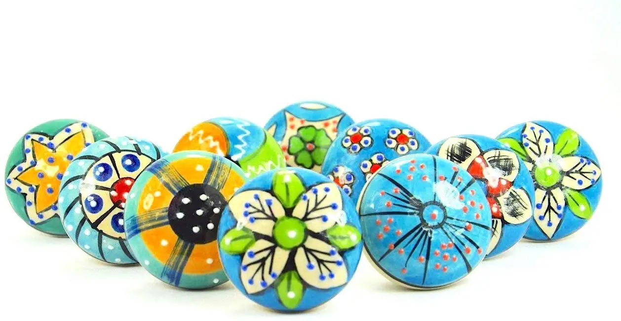 OSNICA ceramic pottery door knobs multicolored hand painted  used in kitchen ,cabinet, cupboards drawer puller piece of 12