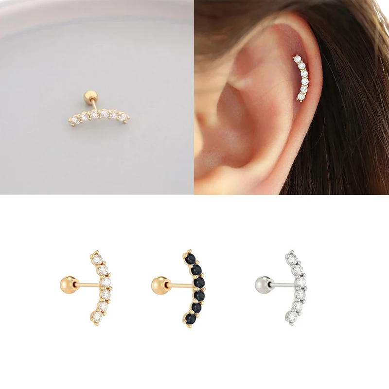 ROXI Hot Sale Cubic Zircon Curved Bar Drop Ear Earrings Piercing Studs Jewelry Silver