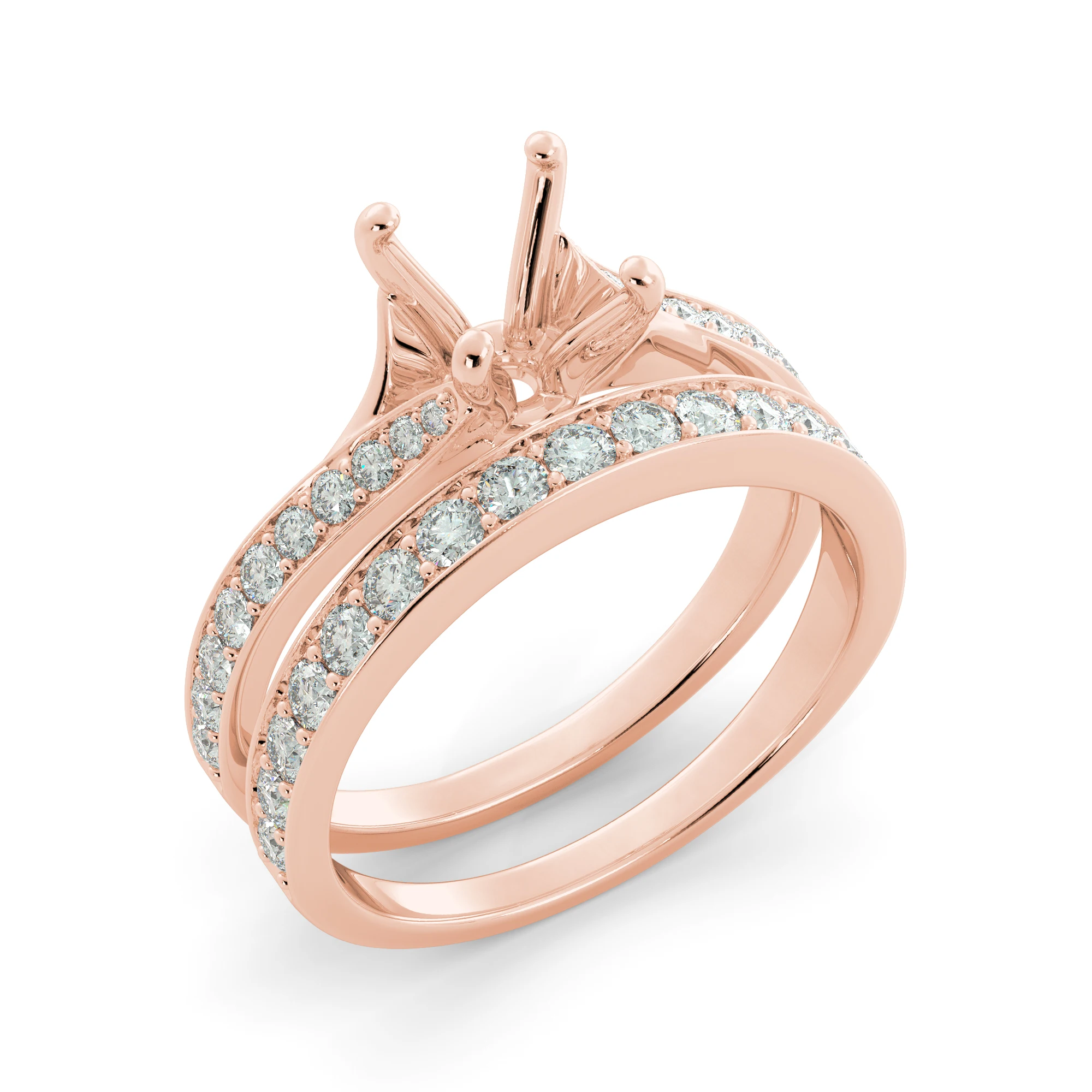 Sheetal Impex 0.70 Ctw SI Clarity FG Color Round Shape Real Natural Diamonds Studded 18 Kt Rose Gold Semi Mount Ring