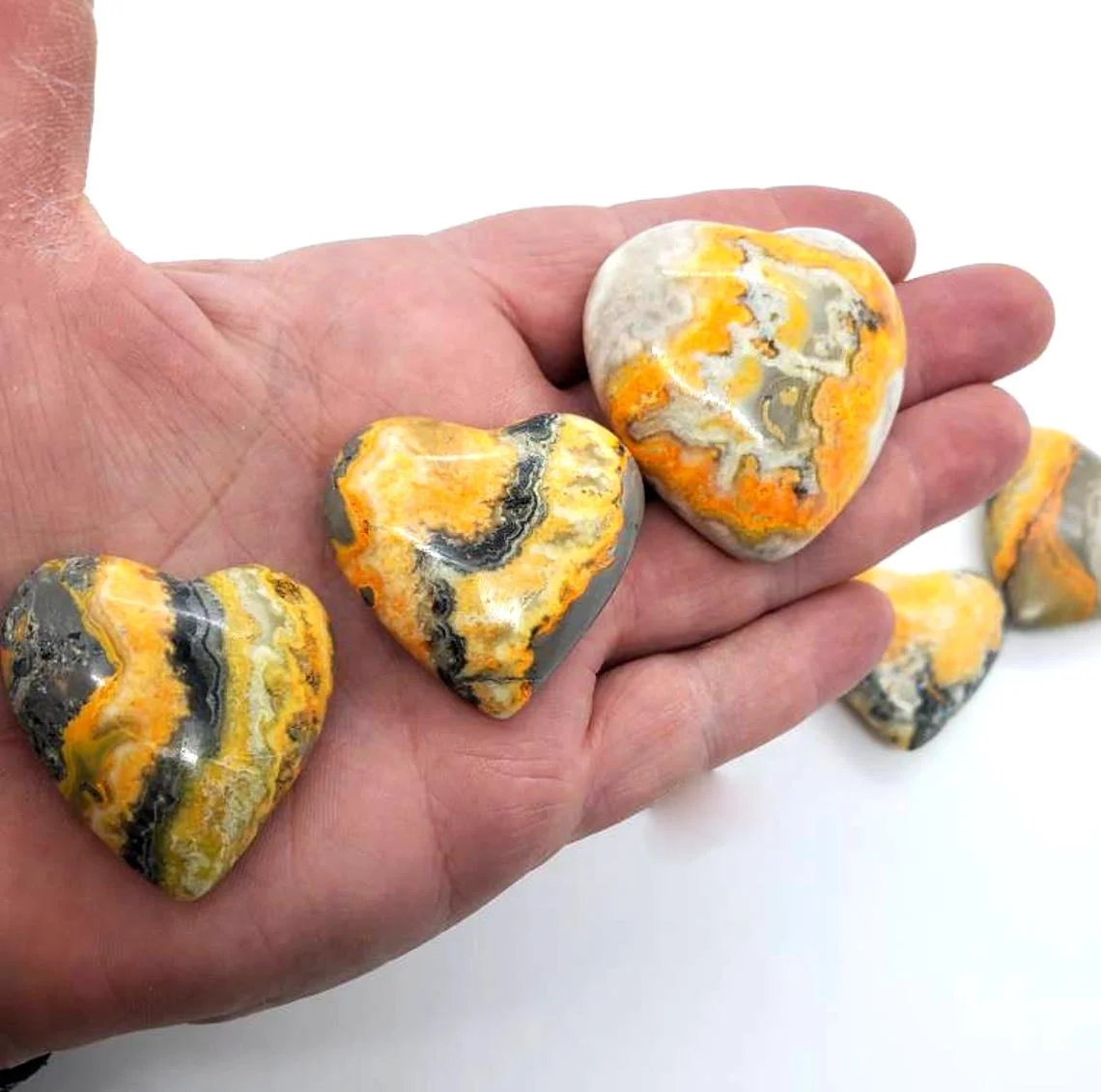 Handmade Bumble Bee Jasper Puffy Hearts for Crystal Love Gifts | Gemstone Healing Crystal Hearts | Bulk Puffy Hearts