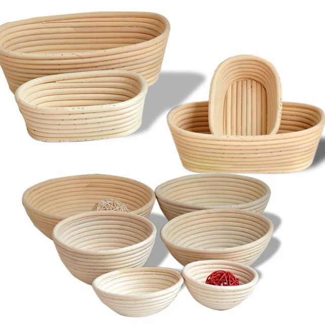Round Oval Triangle Rattan Woven Bread Fermentation Proofing Basket with Cloth Cover