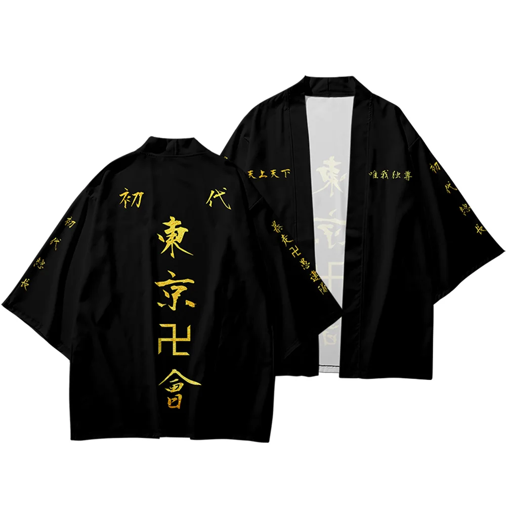 Tokyo Revengers Cosplay Cloak Anime Black White Top for Summer Hanagaki Takemichi Ken Ryuguji Haori Kimono Tee Men Short-sleeve