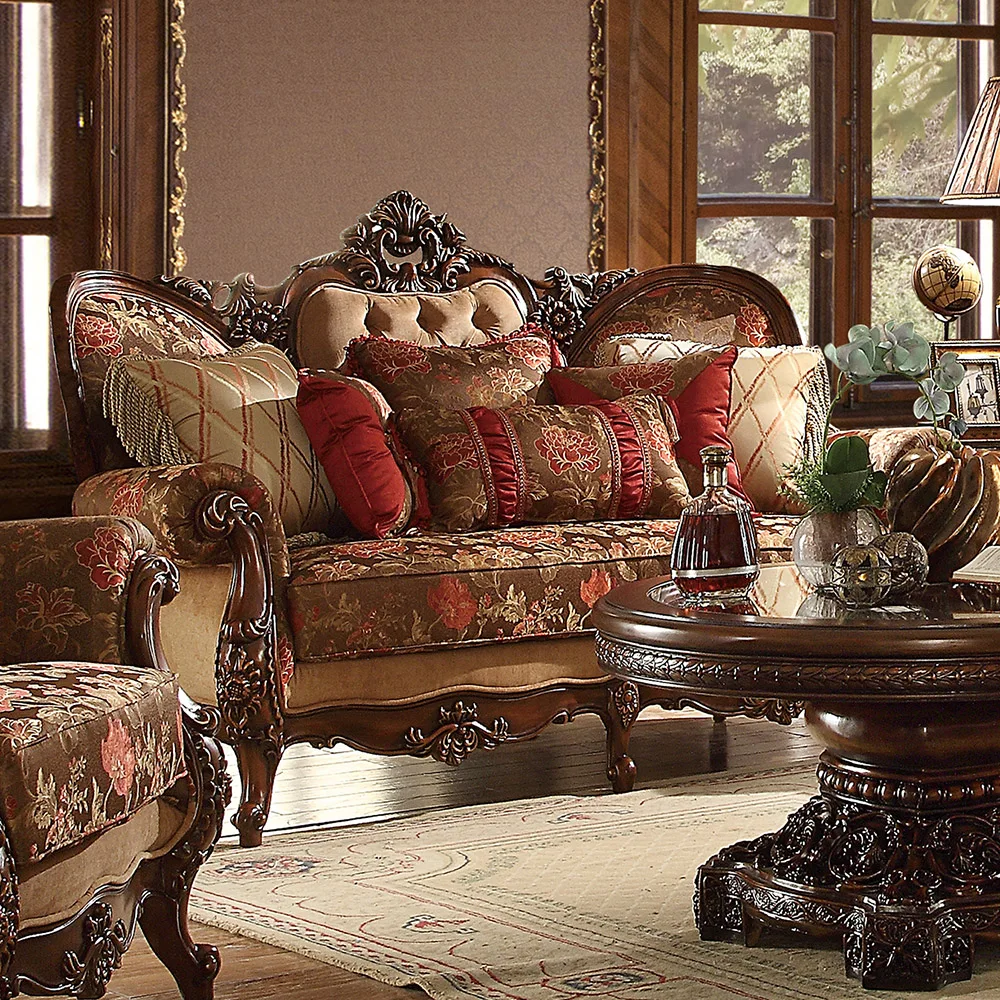 French Empire Natural Oak Wood Living Room Sofa European Classic Wooden Frame Sofa Furniture